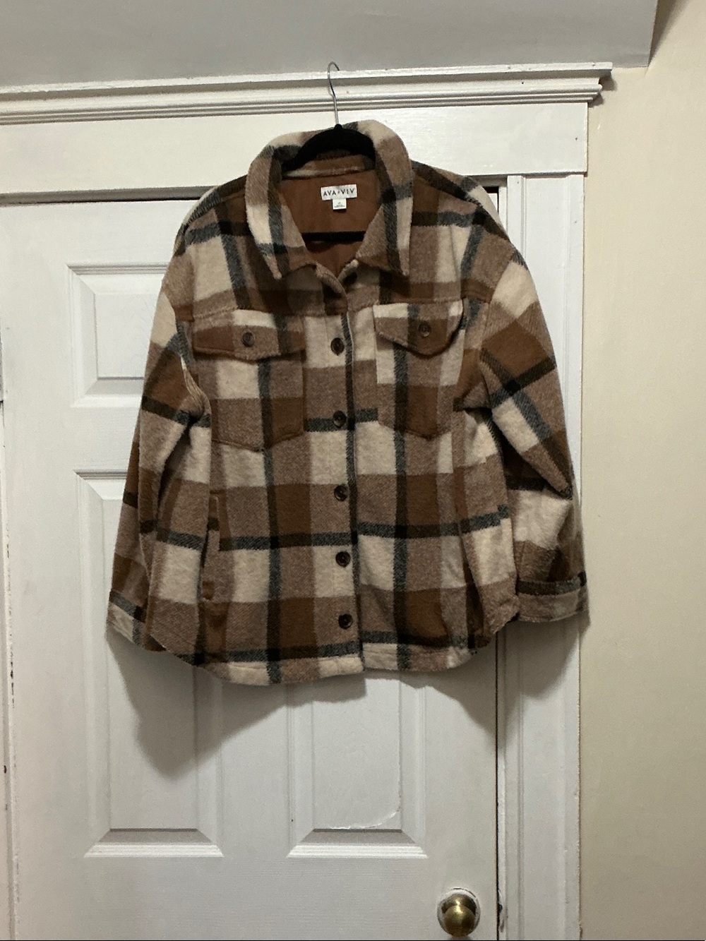 Ava & Viv Kids Brown and Cream Plaid Shacket